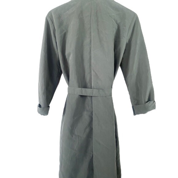 H&M Divided Women’s Dark Sage Green Belted Long Trench Size Small - Picture 4 of 15